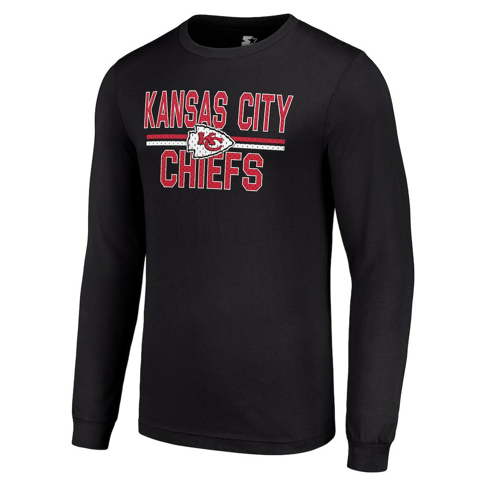 Kansas City Chiefs Starter Team Mesh Print Graphic Long Sleeve T-Shirt - Black - NFL