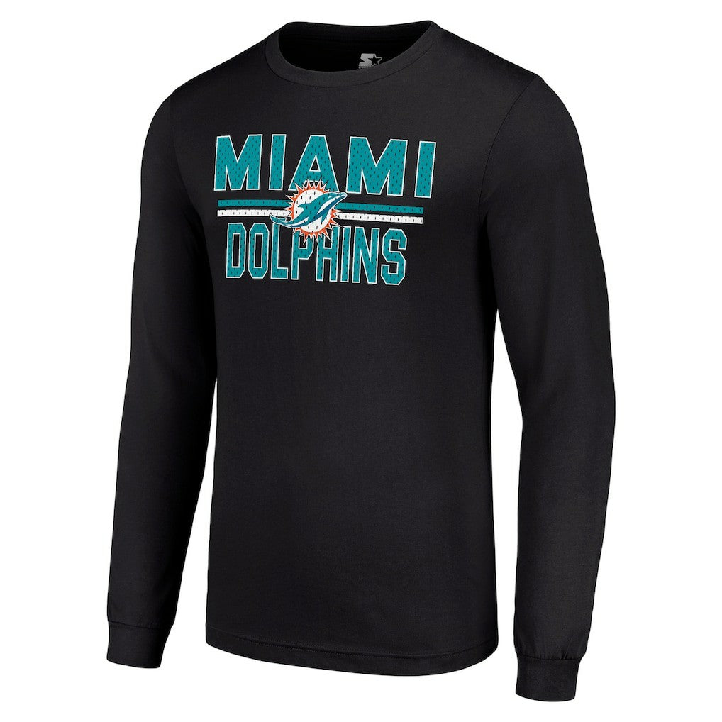 Miami Dolphins Starter Team Mesh Print Graphic Long Sleeve T-Shirt - Black - NFL