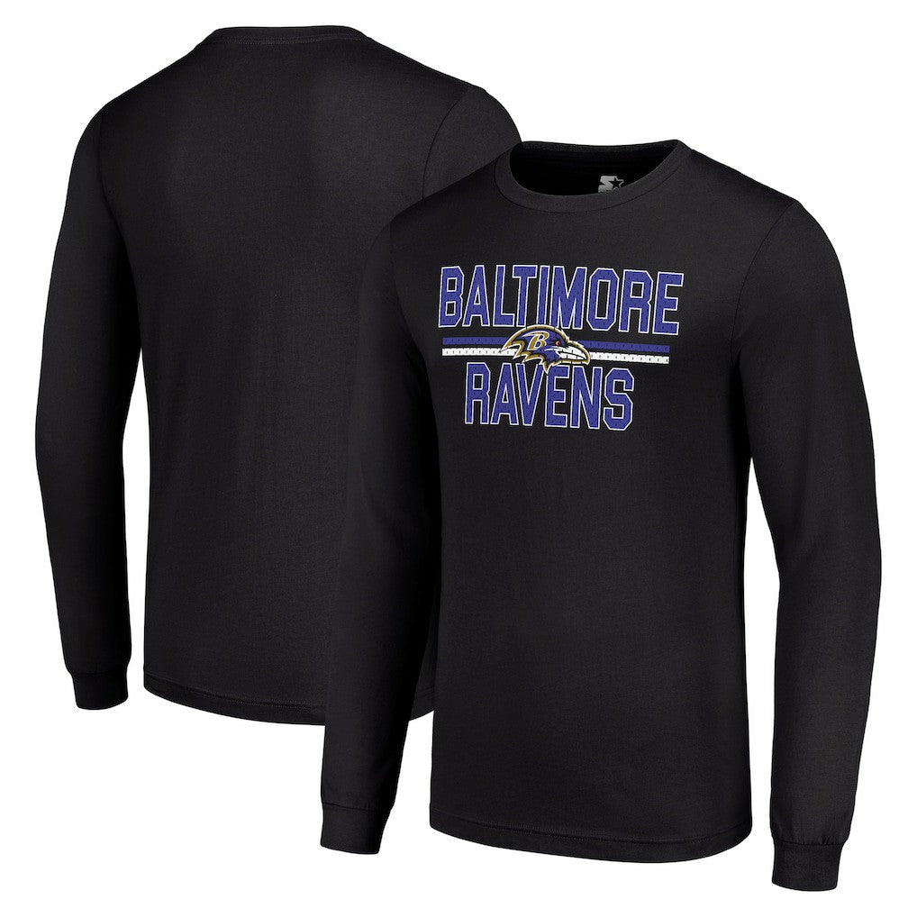 Baltimore Ravens Starter Team Mesh Print Graphic Long Sleeve T-Shirt - Black - NFL