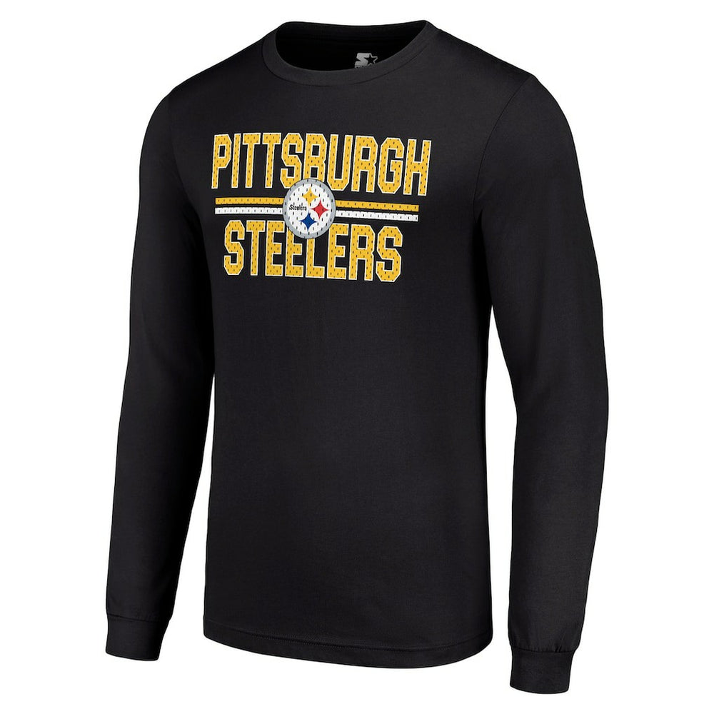 Pittsburgh Steelers Starter Team Mesh Print Graphic Long Sleeve T-Shirt - Black - NFL