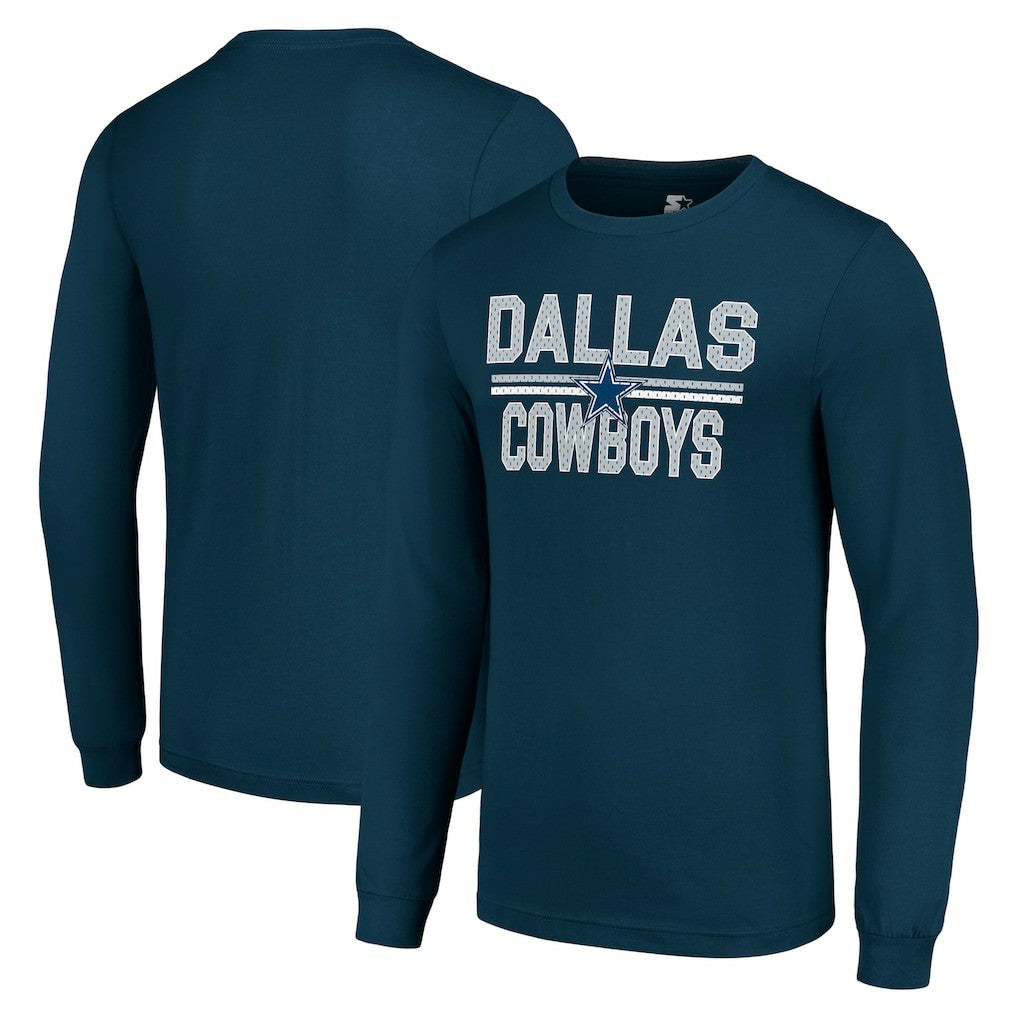 Dallas Cowboys Starter Team Mesh Print Graphic Long Sleeve T-Shirt - Navy - NFL