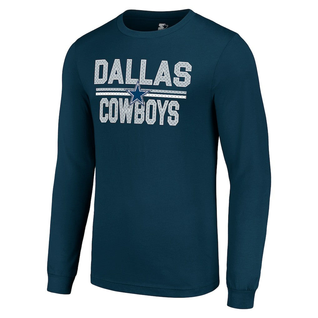 Dallas Cowboys Starter Team Mesh Print Graphic Long Sleeve T-Shirt - Navy - NFL