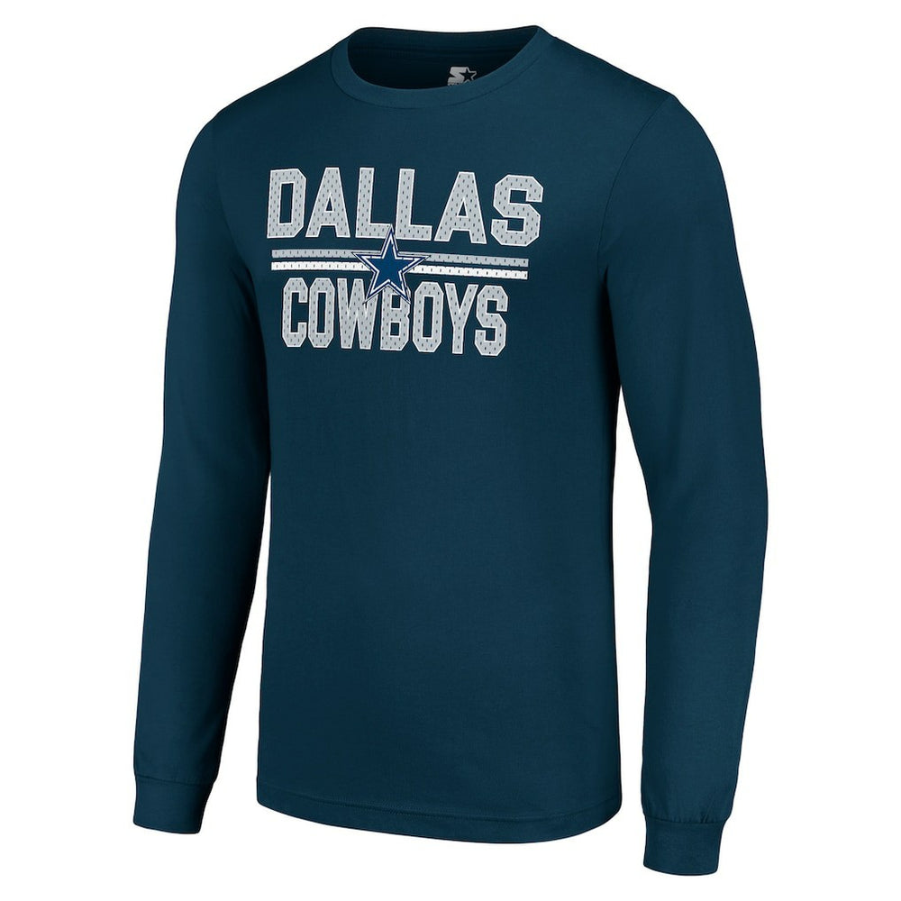 Dallas Cowboys Starter Team Mesh Print Graphic Long Sleeve T-Shirt - Navy - NFL