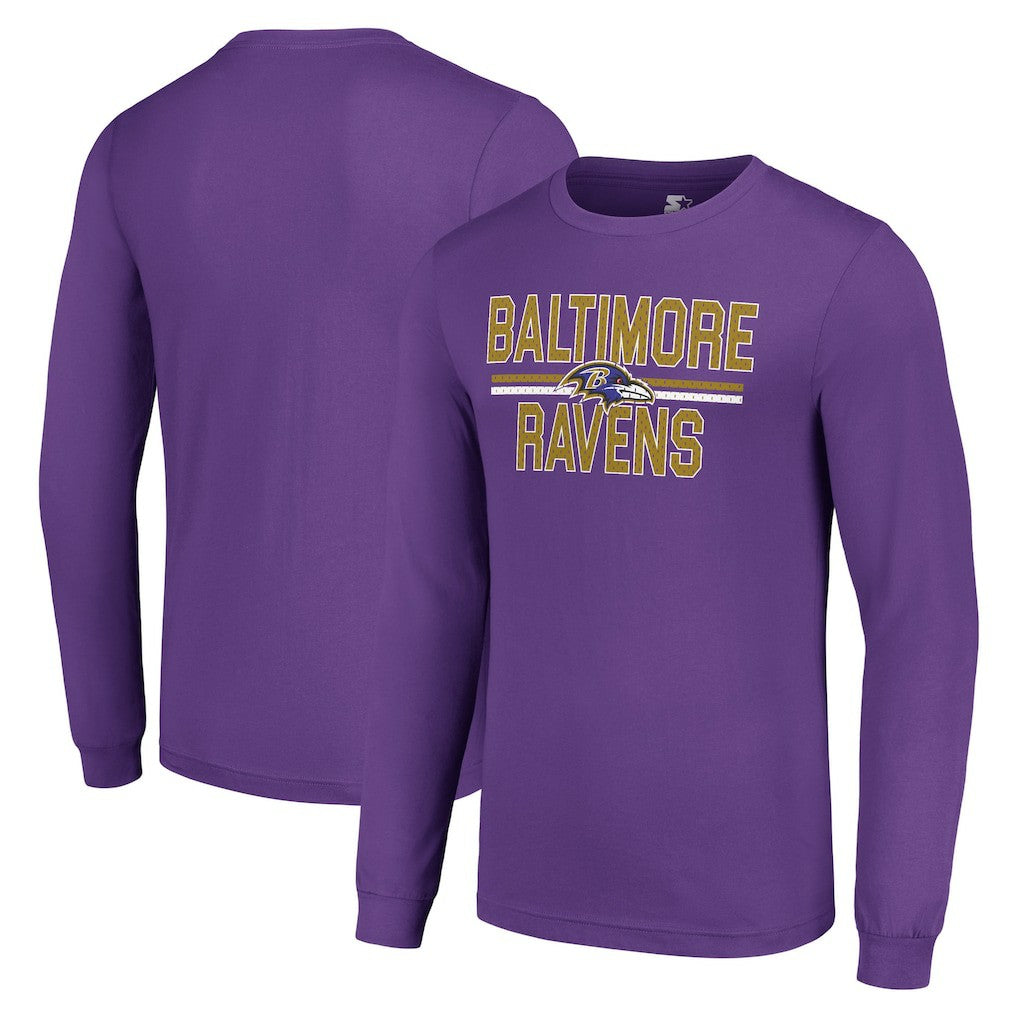 Baltimore Ravens Starter Team Mesh Print Graphic Long Sleeve T-Shirt - Purple - NFL