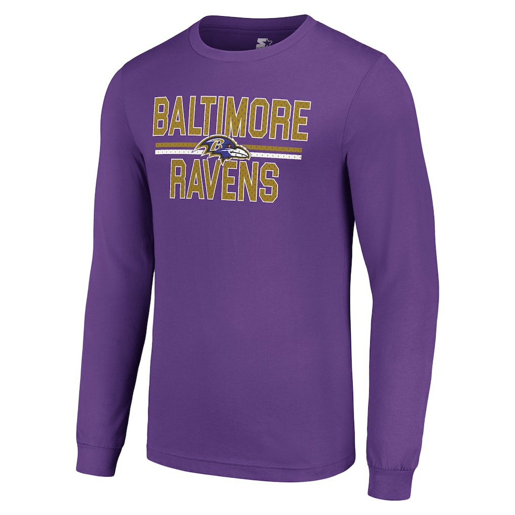 Baltimore Ravens Starter Team Mesh Print Graphic Long Sleeve T-Shirt - Purple - NFL