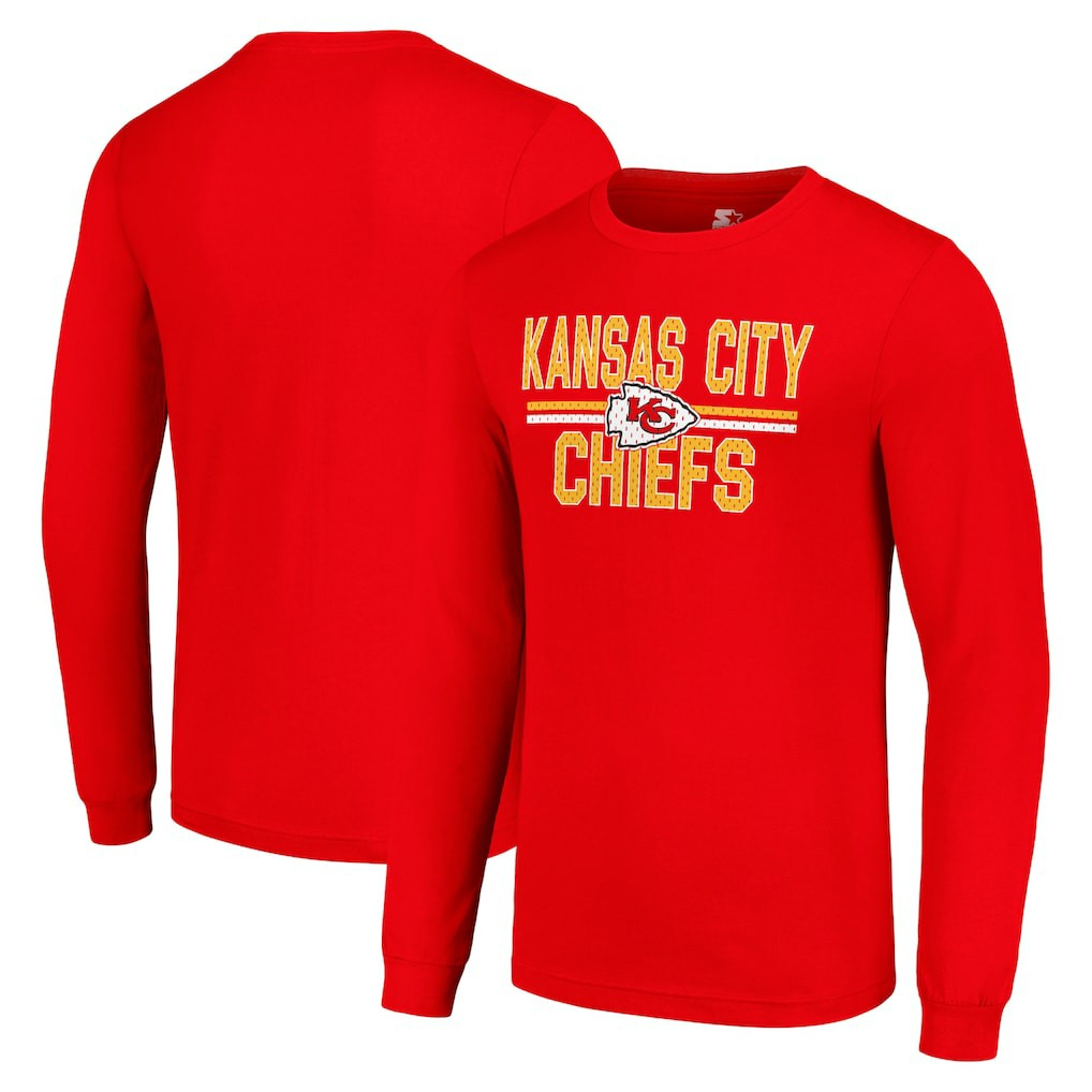 Kansas City Chiefs Starter Team Mesh Print Graphic Long Sleeve T-Shirt - Red - NFL