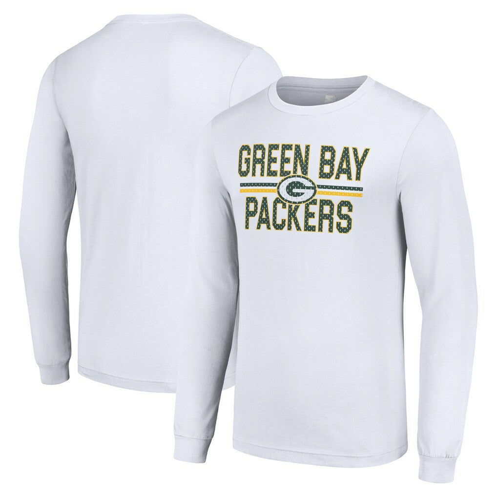 Green Bay Packers Starter Team Mesh Print Graphic Long Sleeve T-Shirt - White - NFL
