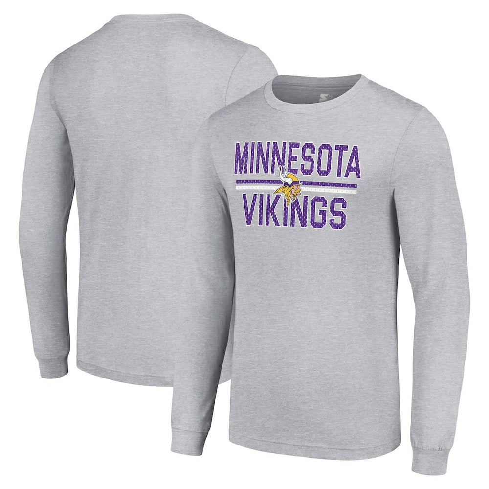 Minnesota Vikings Starter Team Mesh Print Graphic Long Sleeve T-Shirt - Heather Gray - NFL