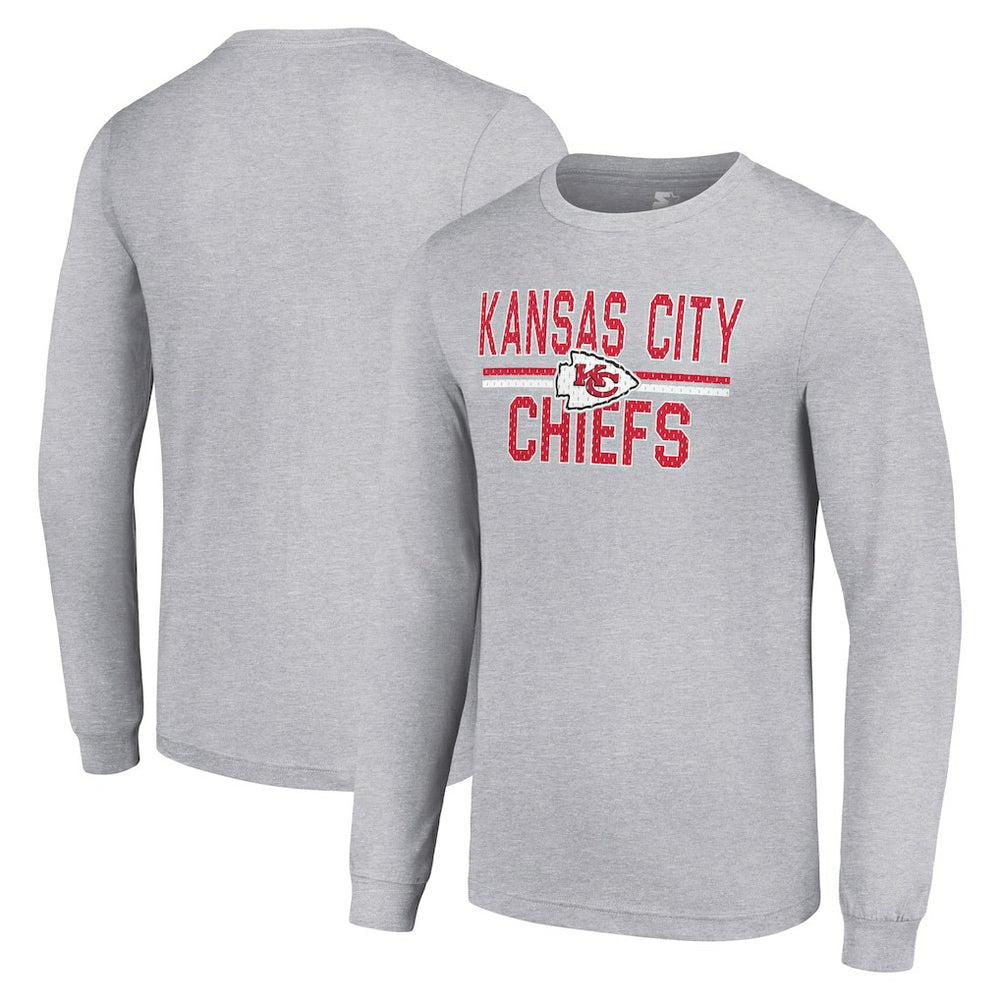 Kansas City Chiefs Starter Team Mesh Print Graphic Long Sleeve T-Shirt - Heather Gray - NFL