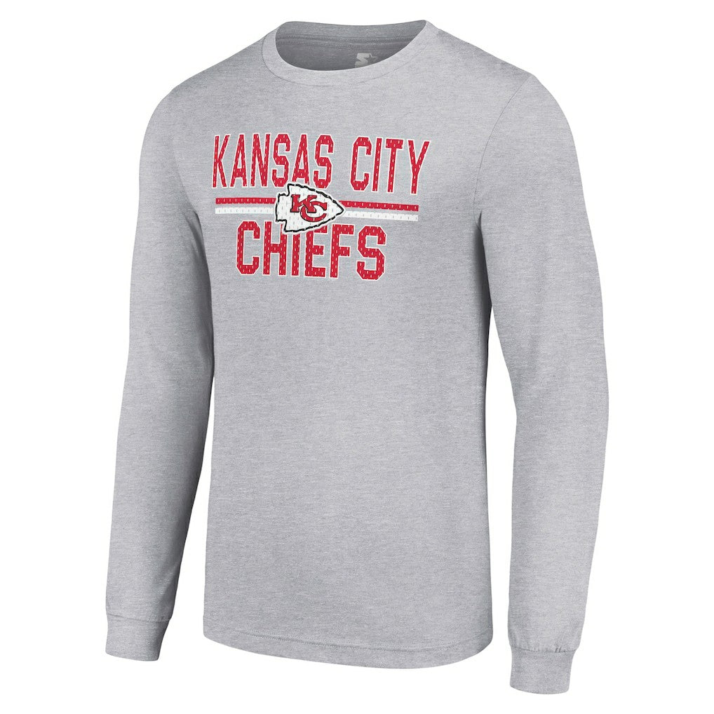Kansas City Chiefs Starter Team Mesh Print Graphic Long Sleeve T-Shirt - Heather Gray - NFL