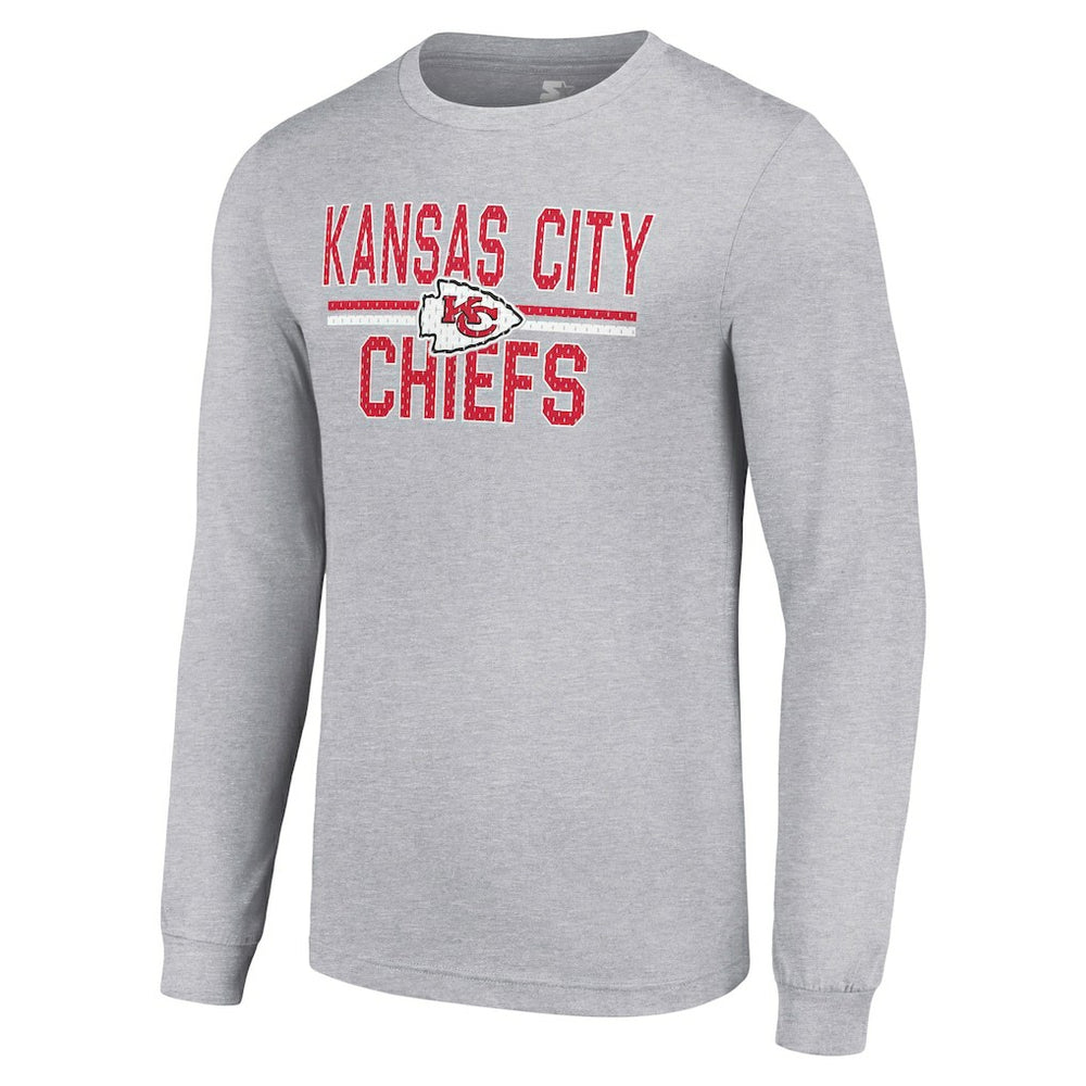 Kansas City Chiefs Starter Team Mesh Print Graphic Long Sleeve T-Shirt - Heather Gray - NFL