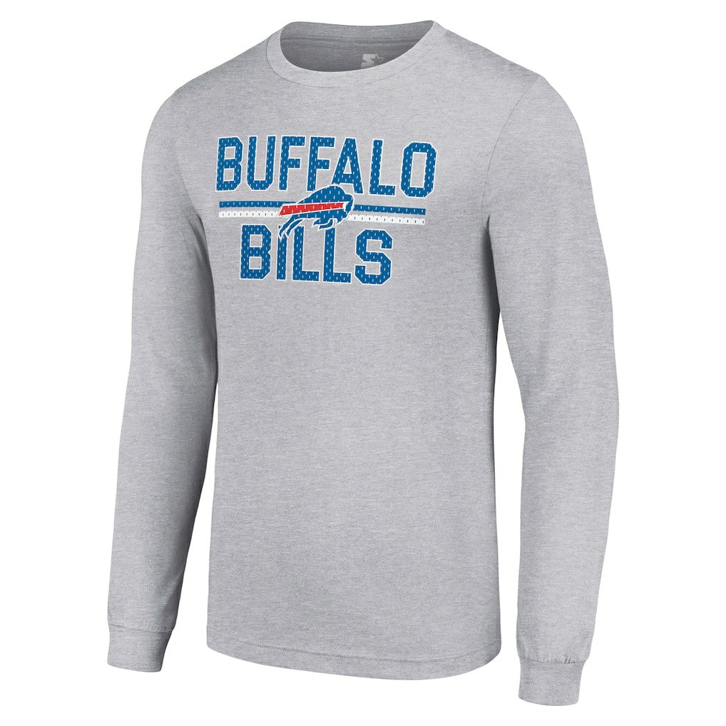 Buffalo Bills Starter Team Mesh Print Graphic Long Sleeve T-Shirt - Heather Gray - NFL
