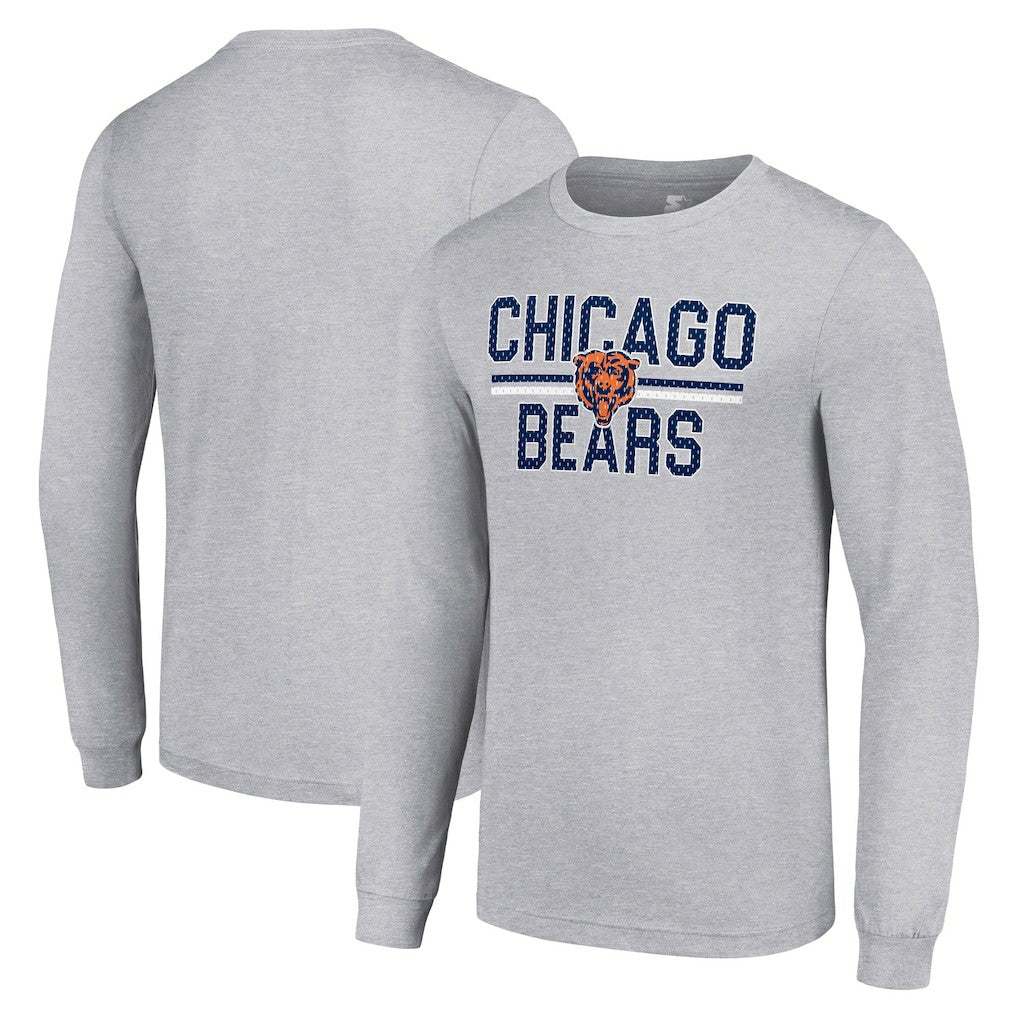 Chicago Bears Starter Team Mesh Print Graphic Long Sleeve T-Shirt - Heather Gray - NFL