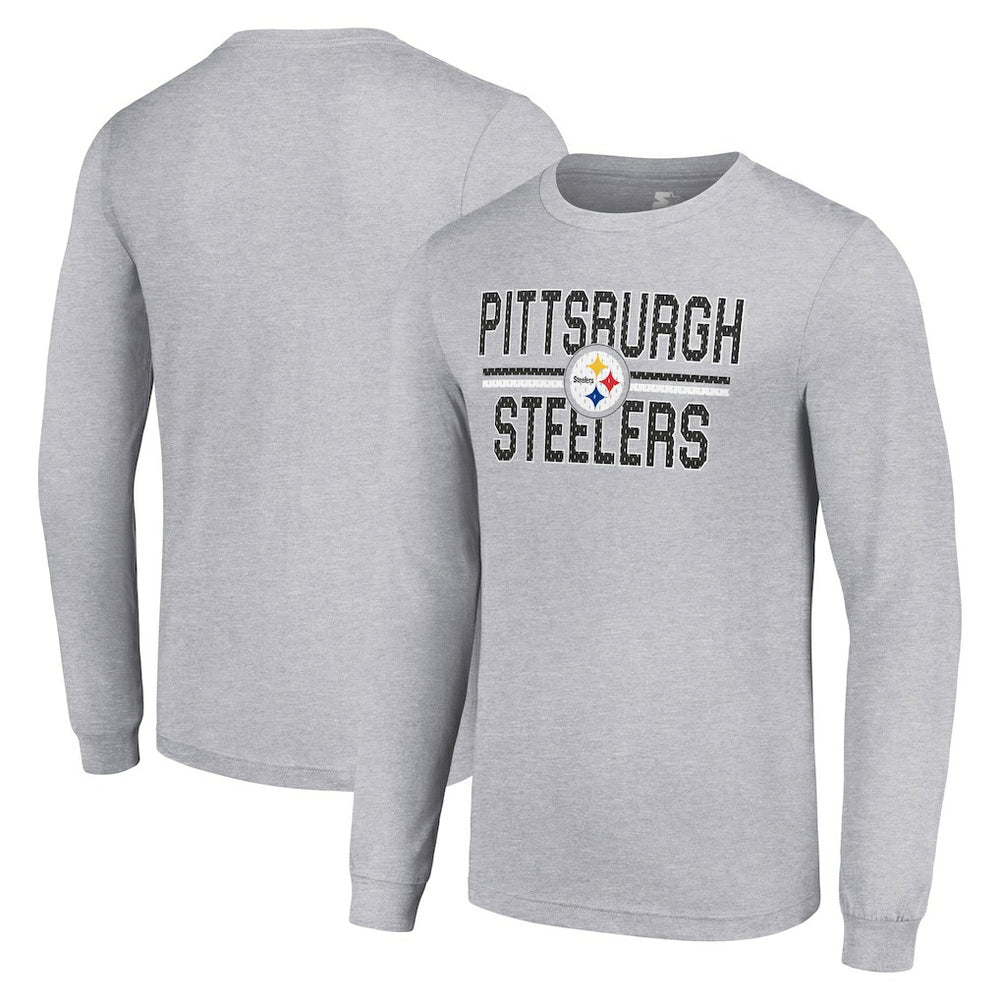 Pittsburgh Steelers Starter Team Mesh Print Graphic Long Sleeve T-Shirt - Heather Gray - NFL