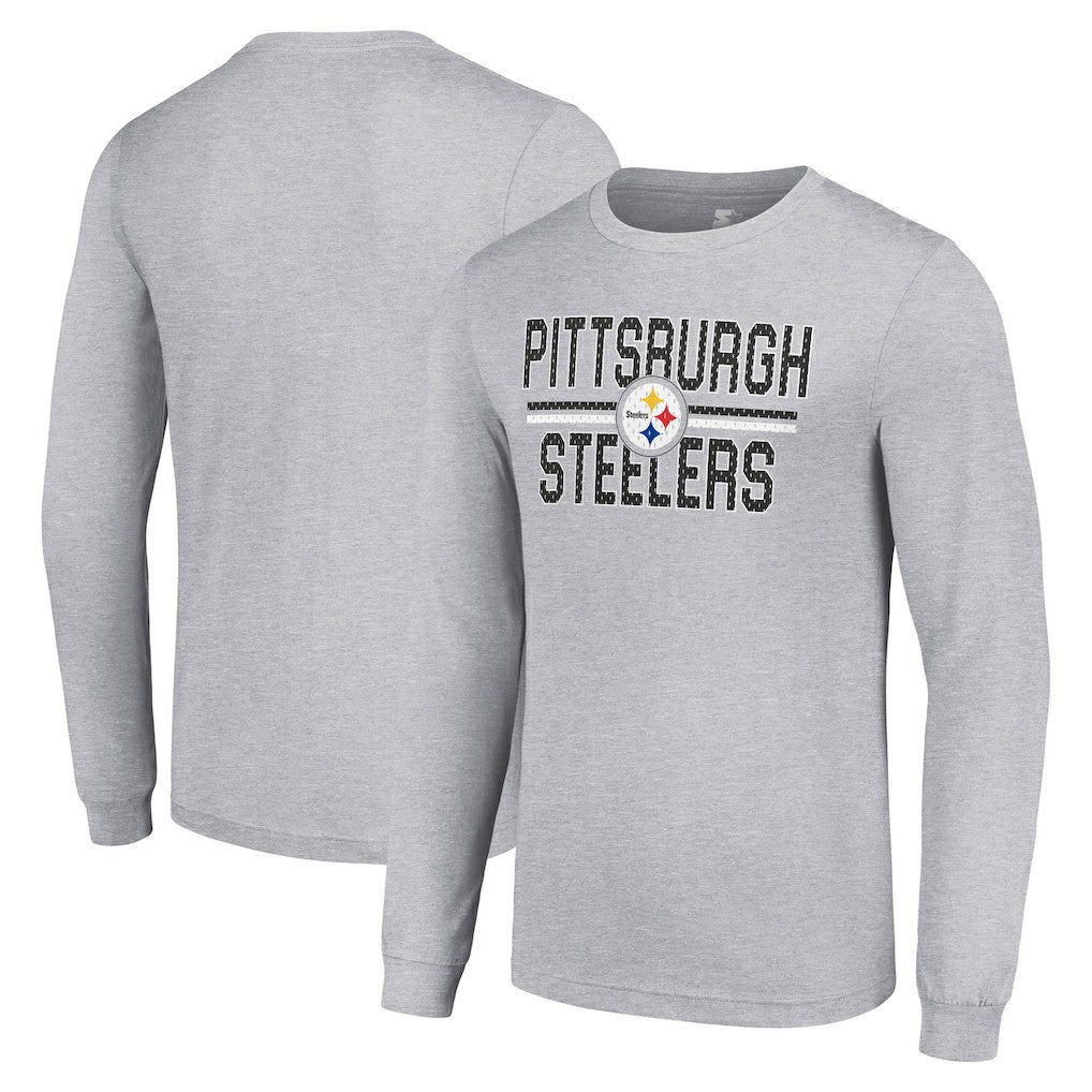 Pittsburgh Steelers Starter Team Mesh Print Graphic Long Sleeve T-Shirt - Heather Gray - NFL