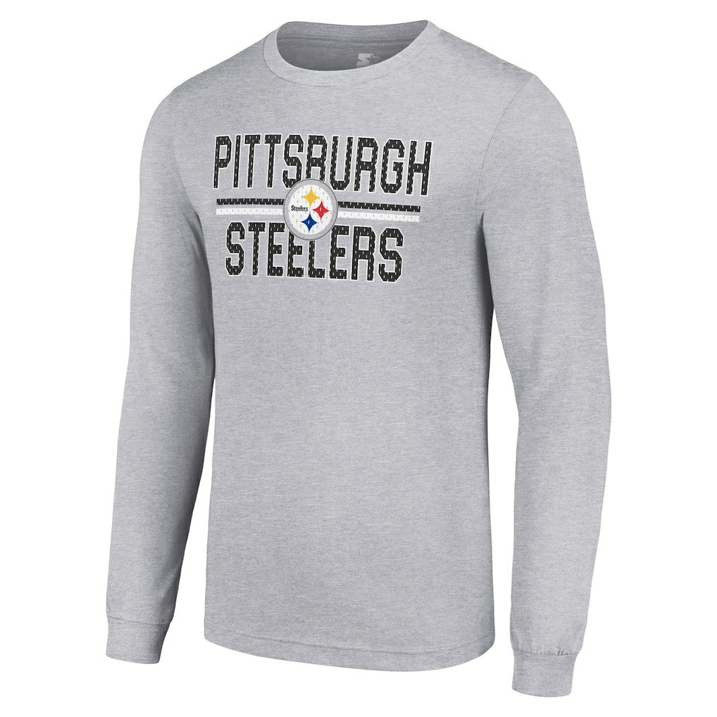 Pittsburgh Steelers Starter Team Mesh Print Graphic Long Sleeve T-Shirt - Heather Gray - NFL