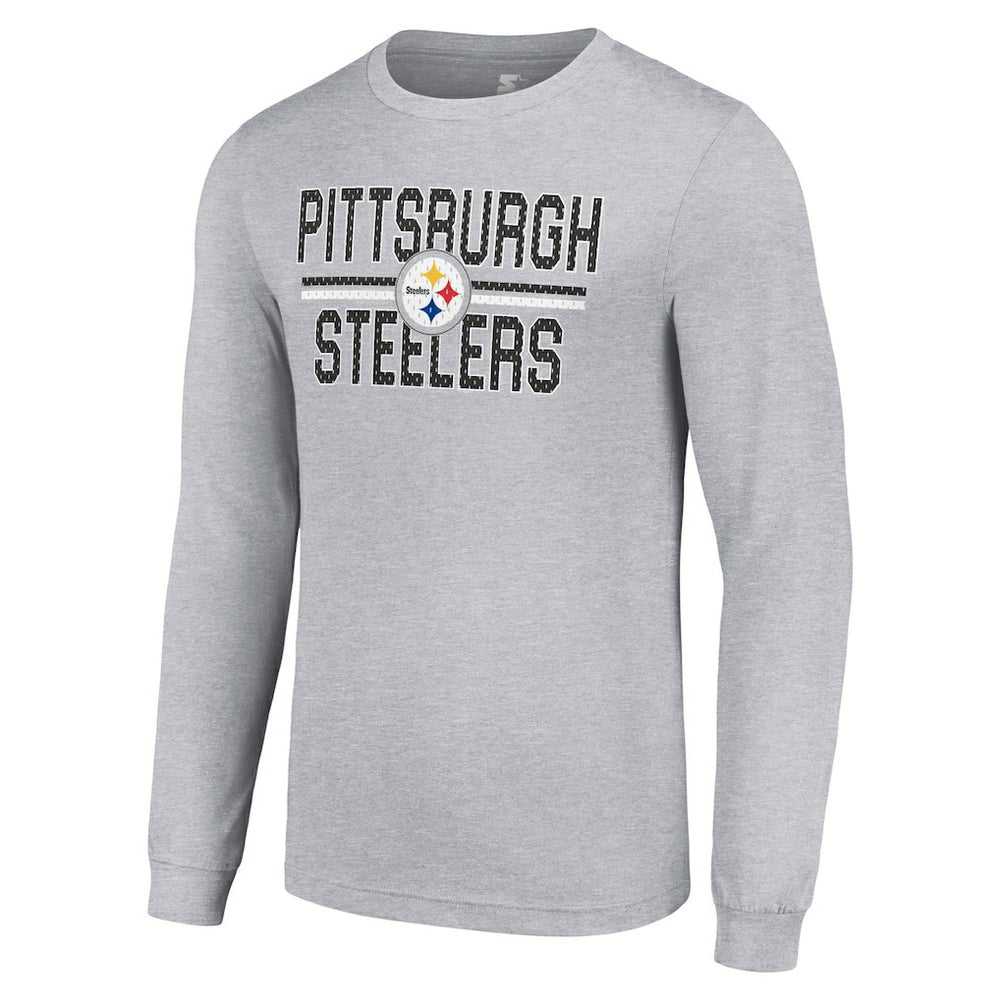 Pittsburgh Steelers Starter Team Mesh Print Graphic Long Sleeve T-Shirt - Heather Gray - NFL