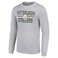 Pittsburgh Steelers Starter Team Mesh Print Graphic Long Sleeve T-Shirt - Heather Gray - NFL