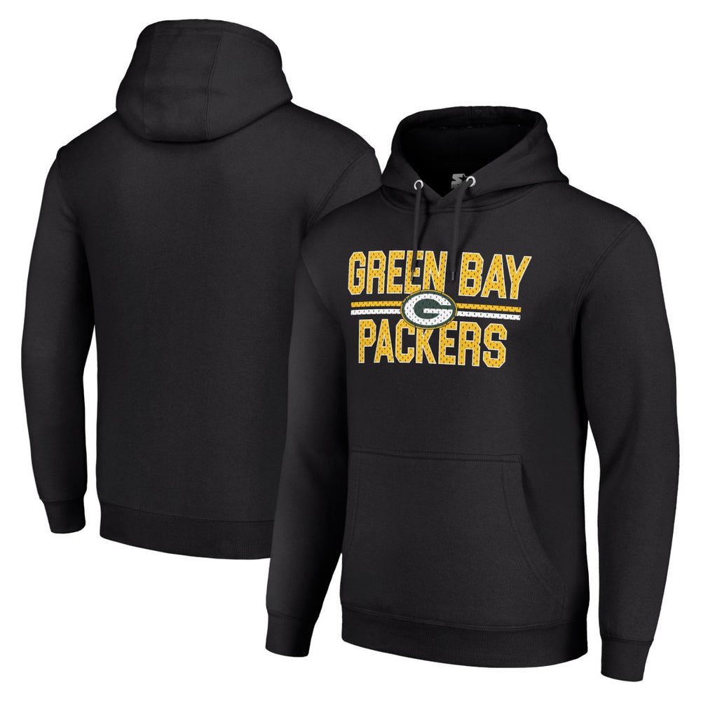 Green Bay Packers Starter Unisex Team Mesh Print Graphic Tri-Blend Pullover Hoodie - Black - NFL