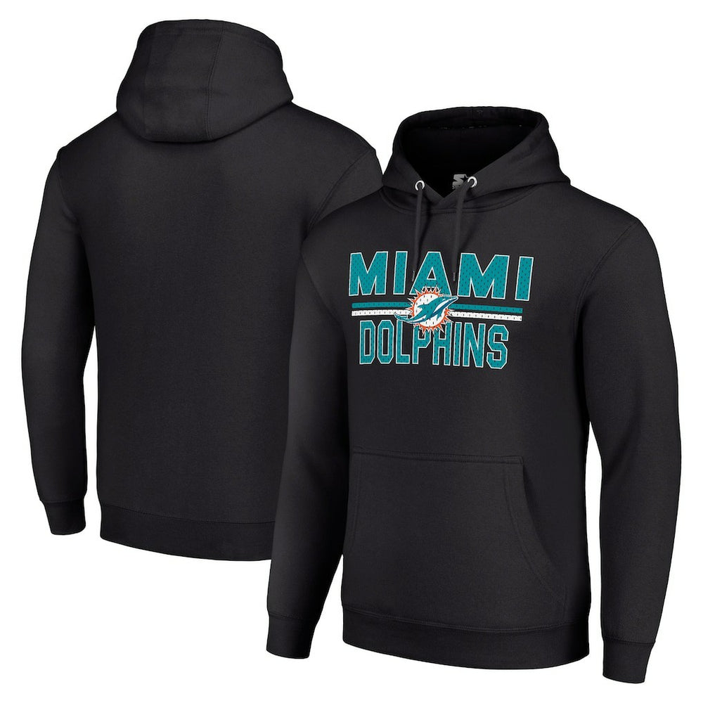 Miami Dolphins Starter Unisex Team Mesh Print Graphic Tri-Blend Pullover Hoodie - Black - NFL