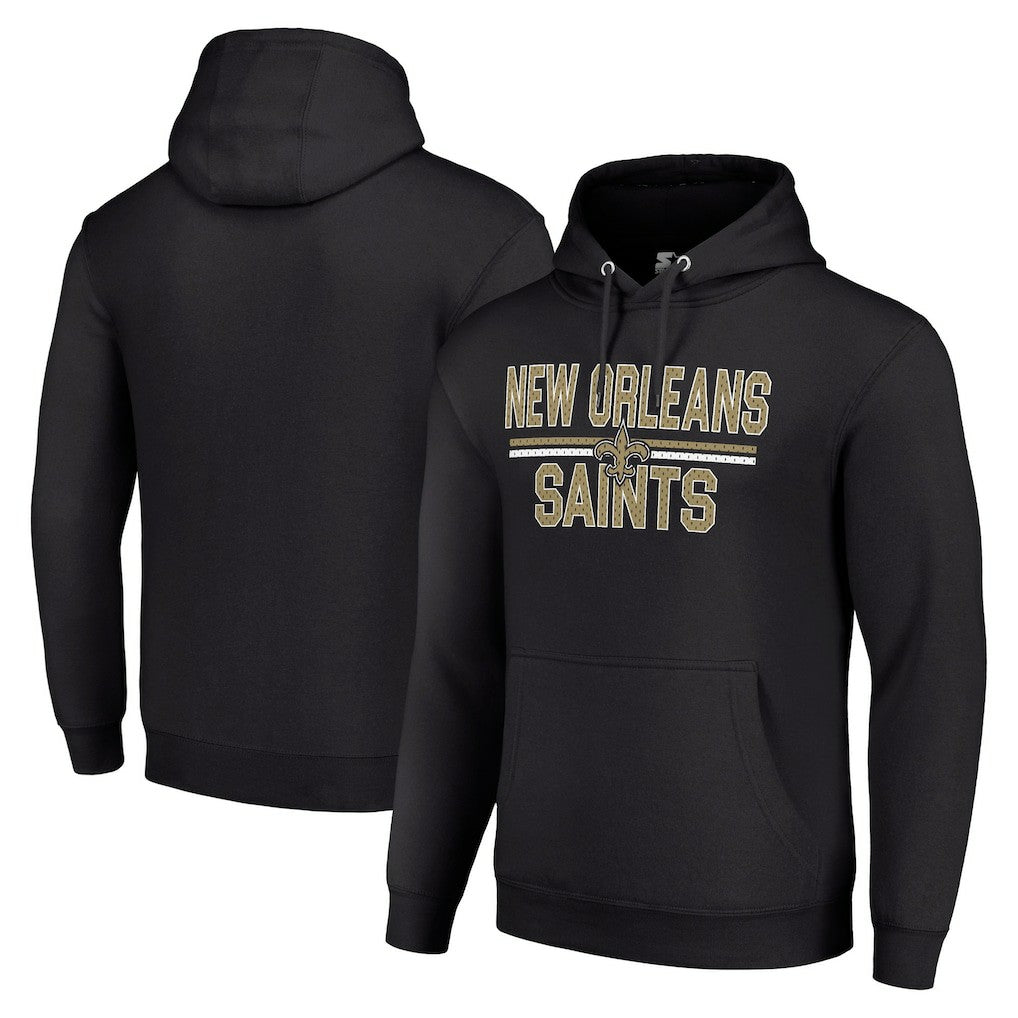 New Orleans Saints Starter Unisex Team Mesh Print Graphic Tri-Blend Pullover Hoodie - Black - NFL
