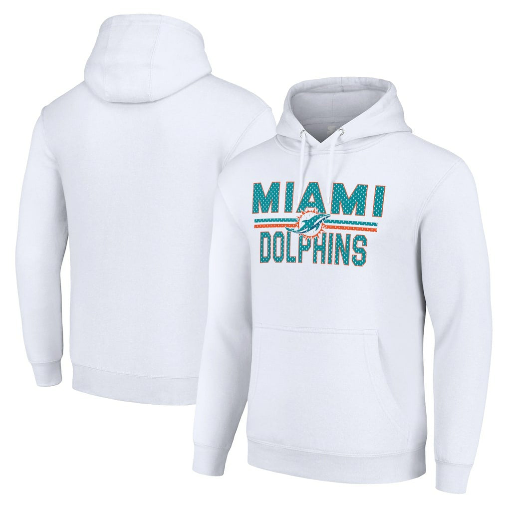 Miami Dolphins Starter Unisex Team Mesh Print Graphic Tri-Blend Pullover Hoodie - White - NFL