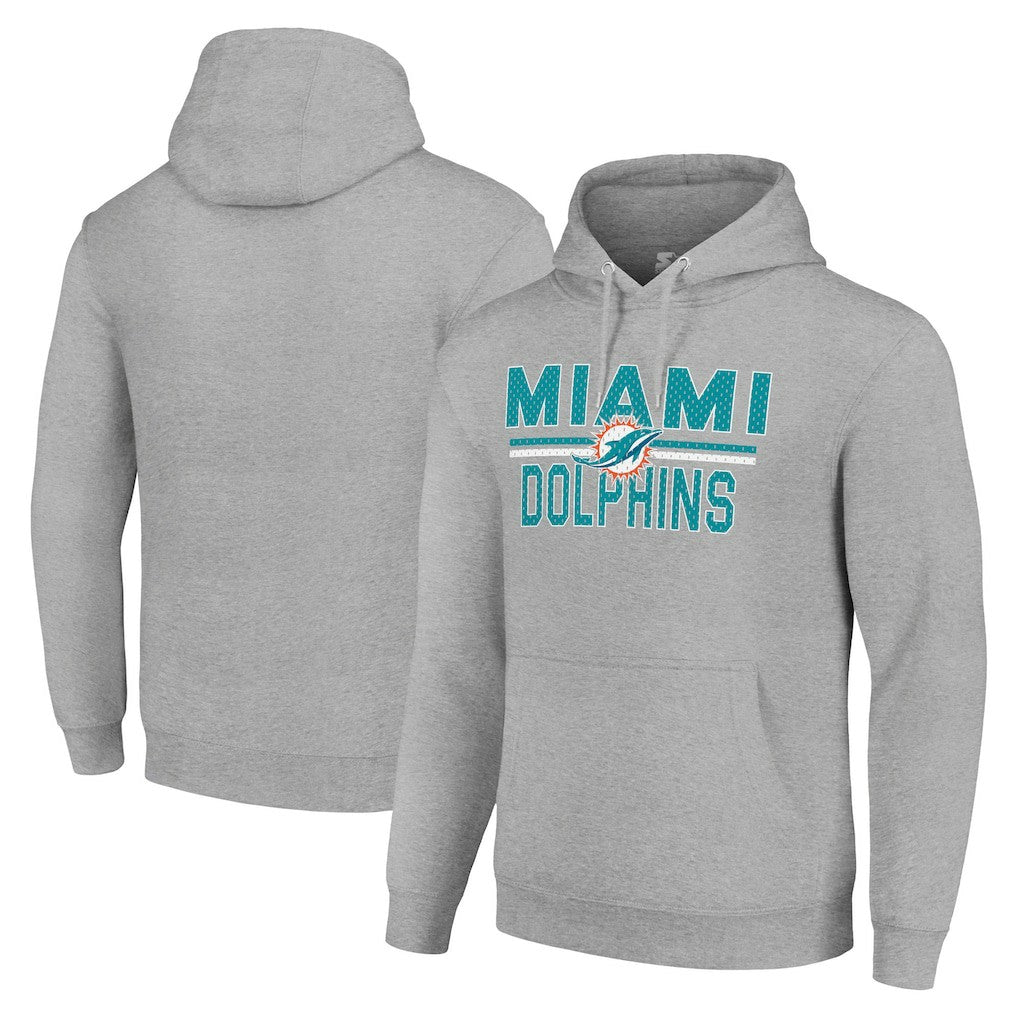 Miami Dolphins Starter Unisex Team Mesh Print Graphic Tri-Blend Pullover Hoodie - Heather Gray - NFL