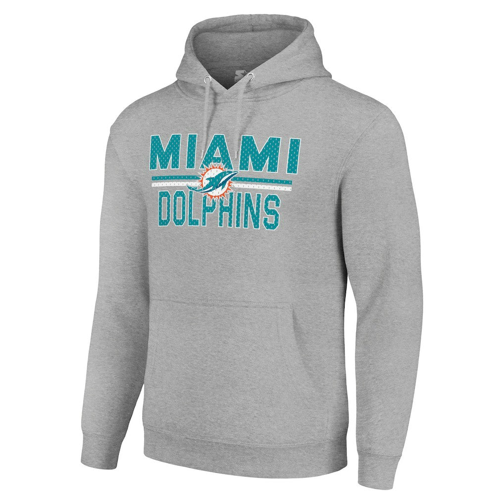 Miami Dolphins Starter Unisex Team Mesh Print Graphic Tri-Blend Pullover Hoodie - Heather Gray - NFL