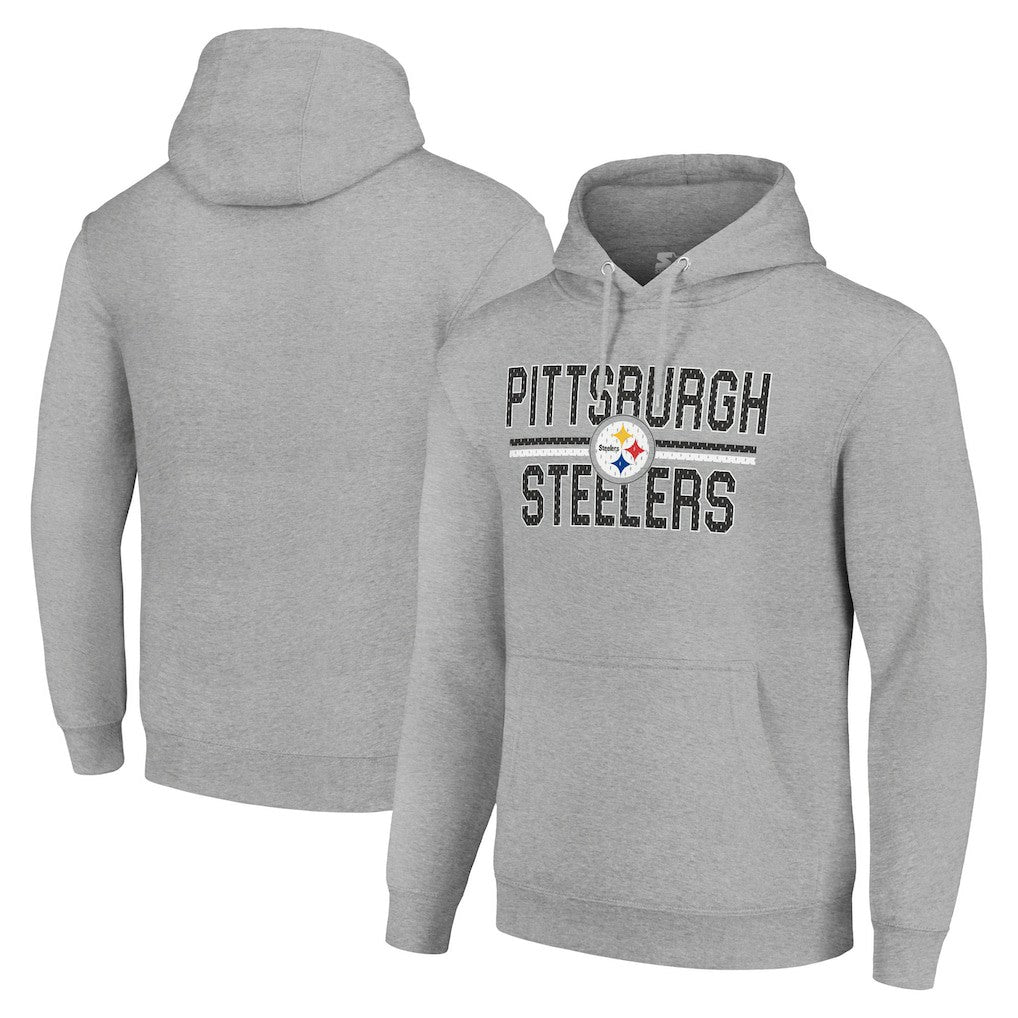 Pittsburgh Steelers Starter Unisex Team Mesh Print Graphic Tri-Blend Pullover Hoodie - Heather Gray - NFL