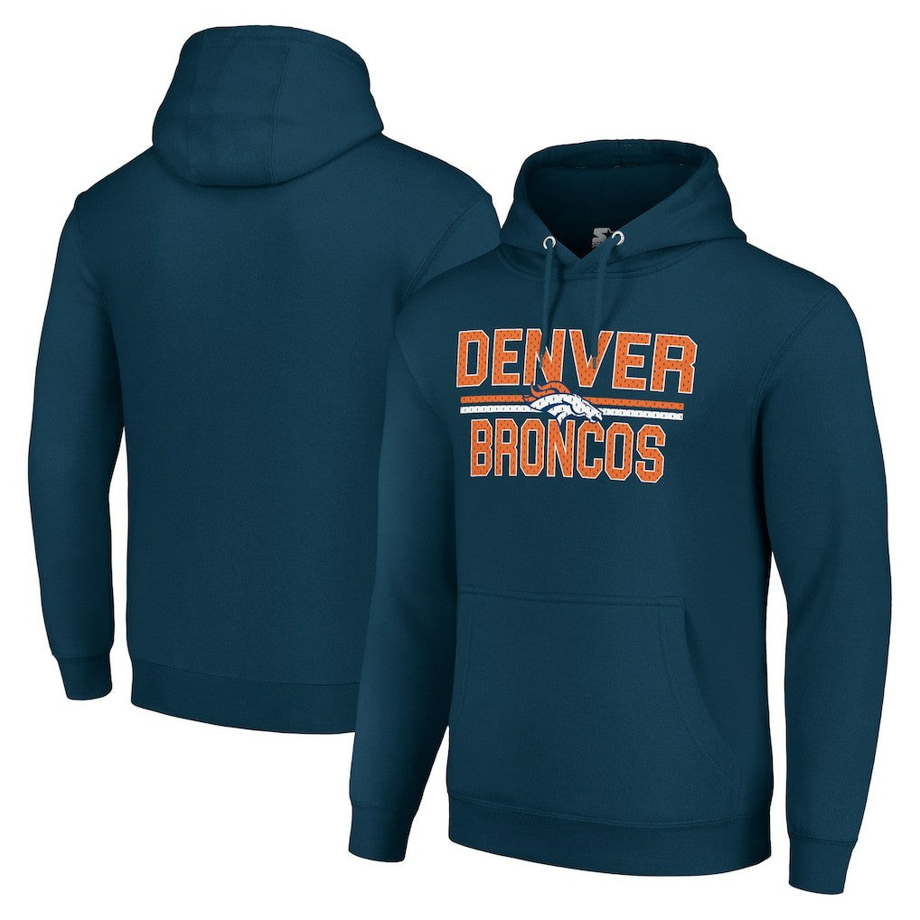 Denver Broncos Starter Unisex Team Mesh Print Graphic Tri-Blend Pullover Hoodie - Navy - NFL