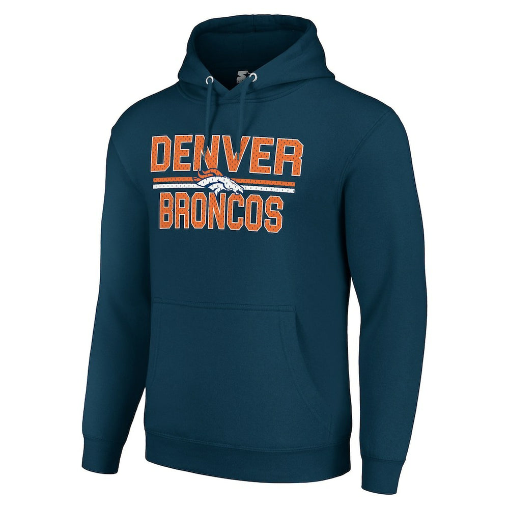 Denver Broncos Starter Unisex Team Mesh Print Graphic Tri-Blend Pullover Hoodie - Navy - NFL