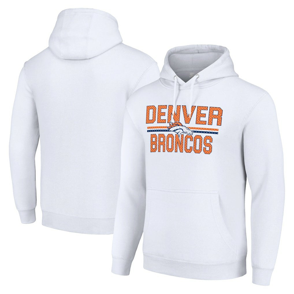 Denver Broncos Starter Unisex Team Mesh Print Graphic Tri-Blend Pullover Hoodie - White - NFL