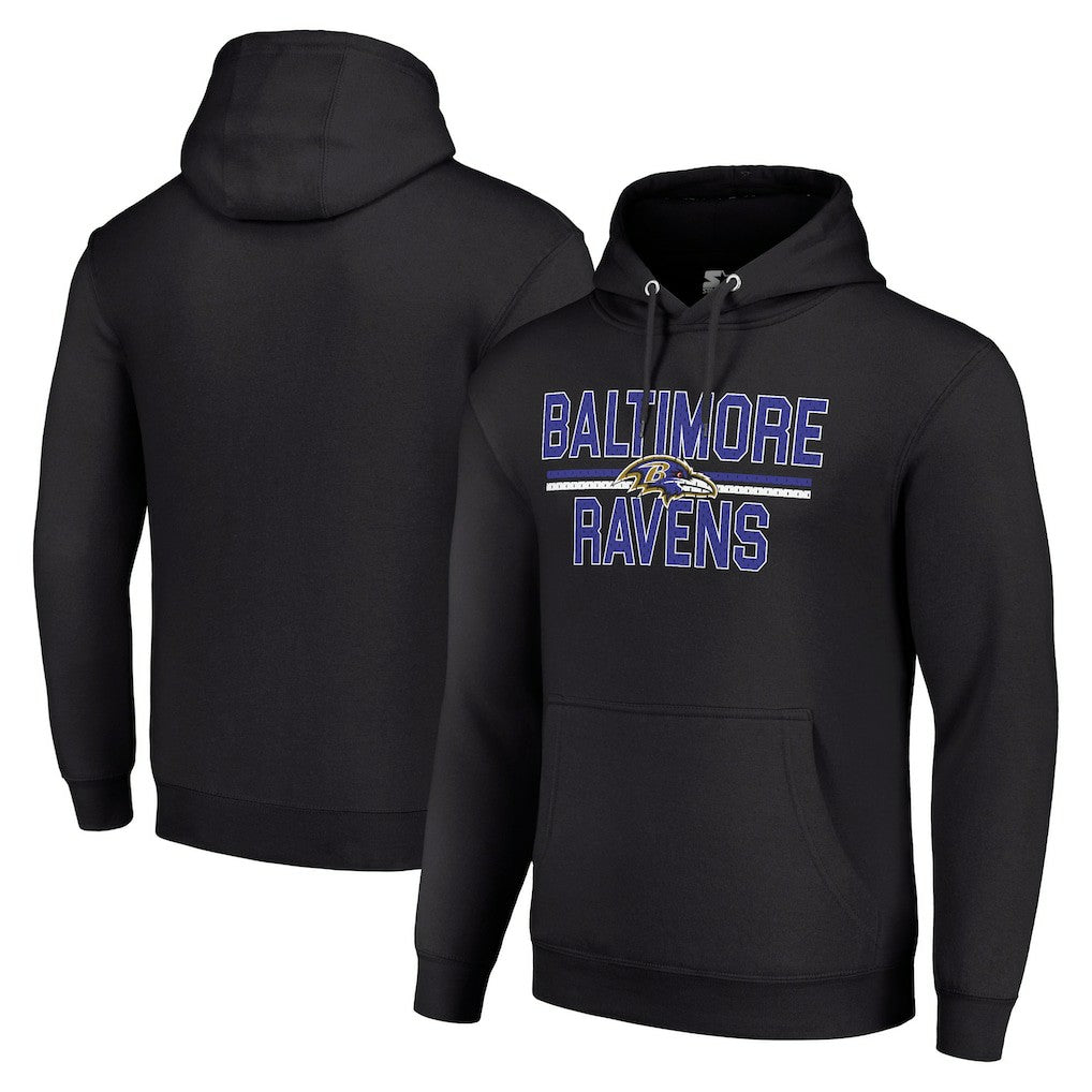Baltimore Ravens Starter Unisex Team Mesh Print Graphic Tri-Blend Pullover Hoodie - Black - NFL