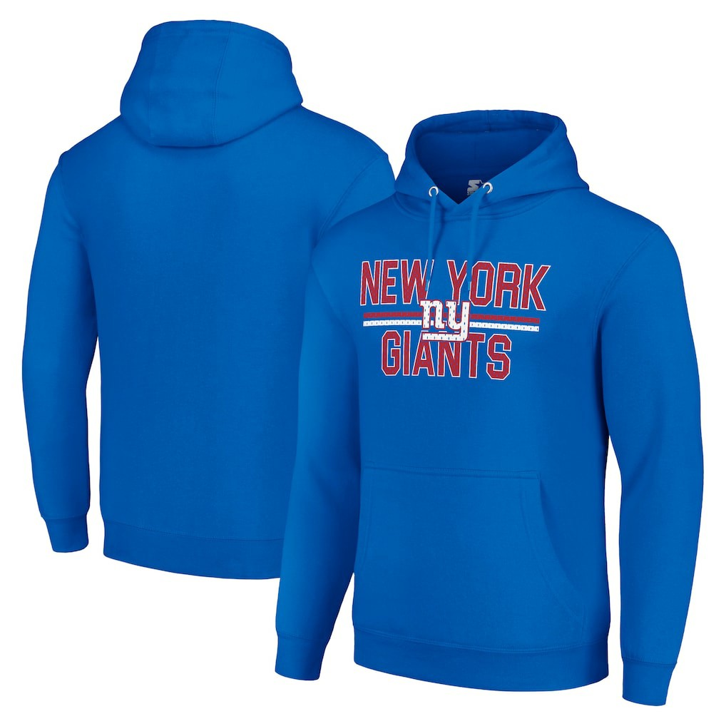 New York Giants Starter Unisex Team Mesh Print Graphic Tri-Blend Pullover Hoodie - Royal - NFL