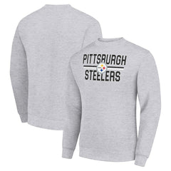 Pittsburgh Steelers Starter Team Mesh Print Graphic Pullover Sweatshirt - Heather Gray - NFL