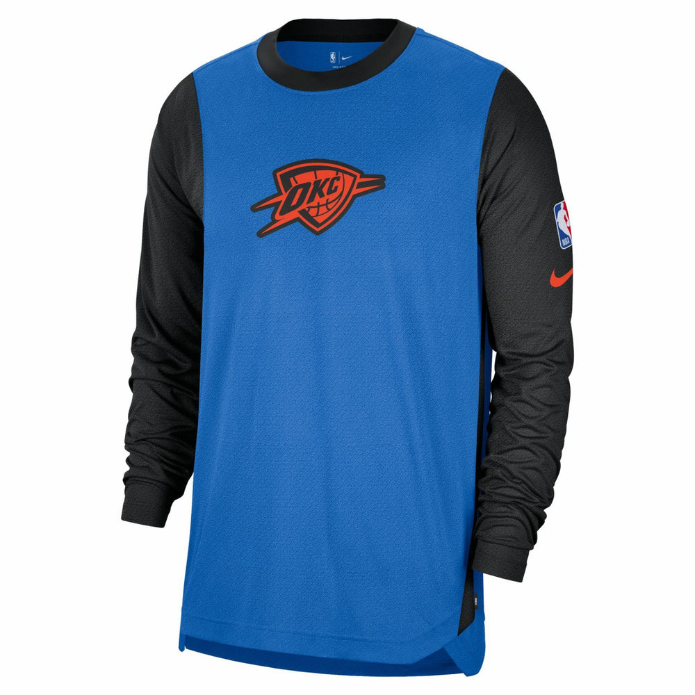 Nike Oklahoma City Thunder 2024/25 City Edition Authentic Pregame Performance Long Sleeve Shooting T-Shirt Blue/Black