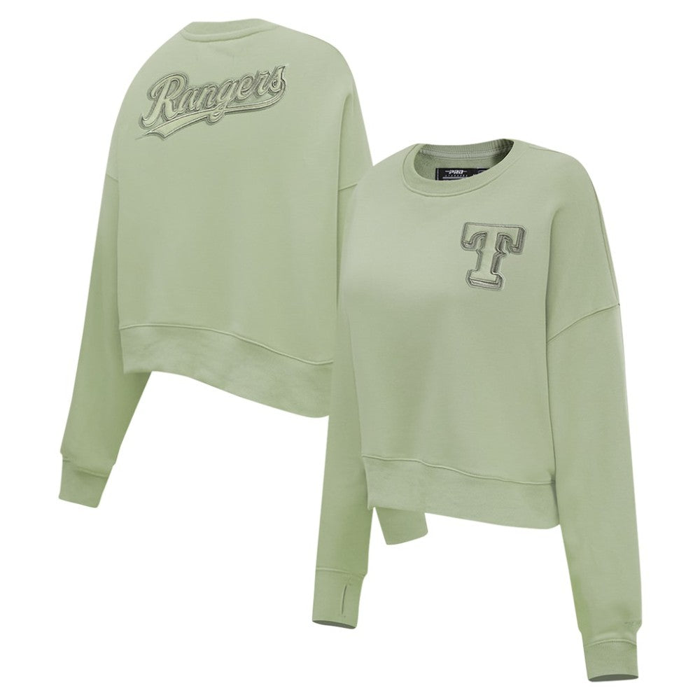Texas Rangers Pro Standard Women's Neutral Oversized Boxy Cropped Pullover Sweatshirt Outlet