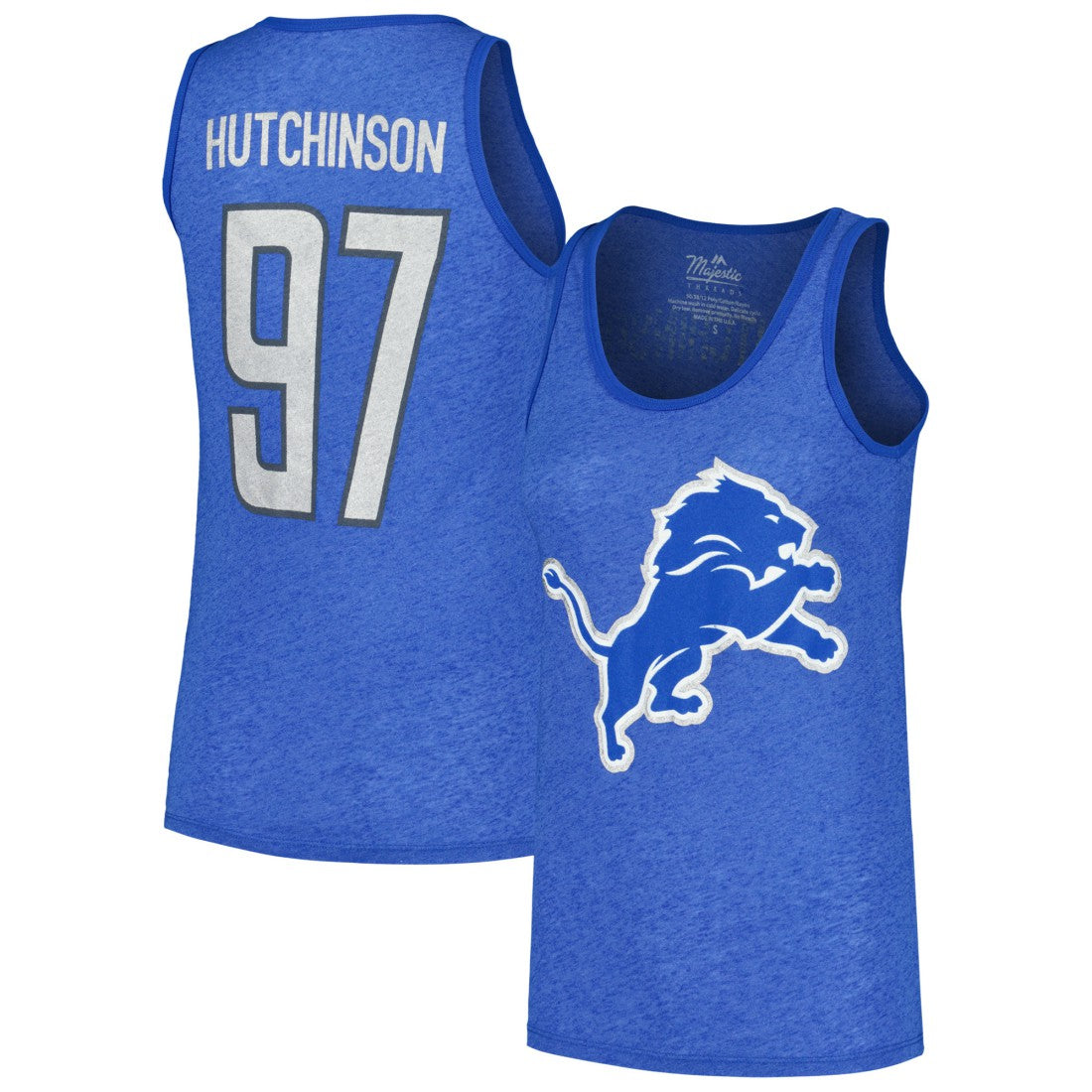 Aidan Hutchinson Detroit Lions Majestic Threads Women's Name & Number Tri-Blend Tank Top - Heather Blue - NFL