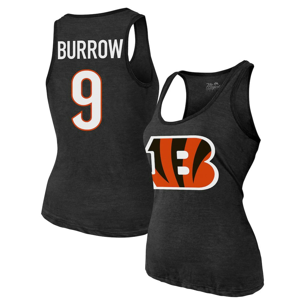 Joe Burrow Cincinnati Bengals Majestic Threads Women's Name & Number Tri-Blend Tank Top - Black - NFL