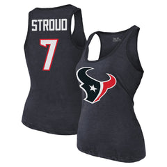 C.J. Stroud Houston Texans Majestic Threads Women's Name & Number Tri-Blend Tank Top - Navy - NFL