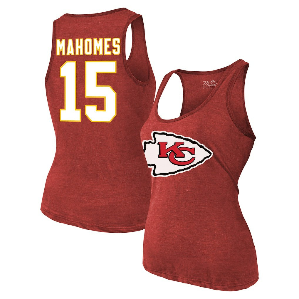 Patrick Mahomes Kansas City Chiefs Majestic Threads Women's Name & Number Tri-Blend Tank Top - Red - NFL