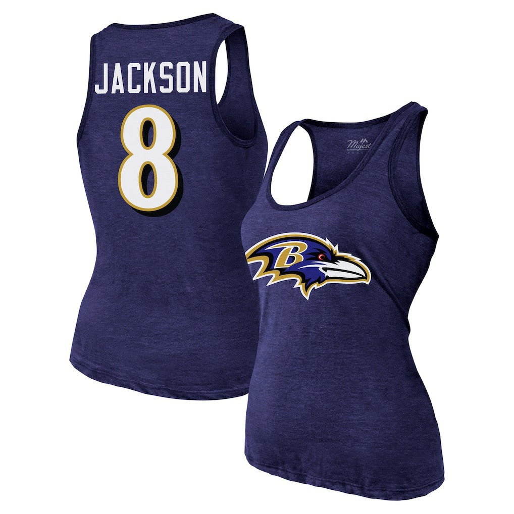 Lamar Jackson Baltimore Ravens Majestic Threads Women's Name & Number Tri-Blend Tank Top - Purple - NFL