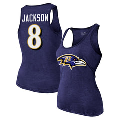 Lamar Jackson Baltimore Ravens Majestic Threads Women's Name & Number Tri-Blend Tank Top - Purple - NFL