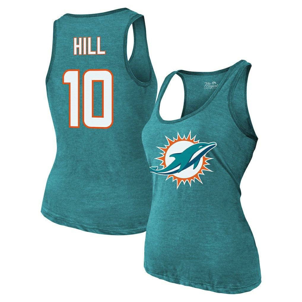 Tyreek Hill Miami Dolphins Majestic Threads Women's Name & Number Tri-Blend Tank Top - Aqua - NFL