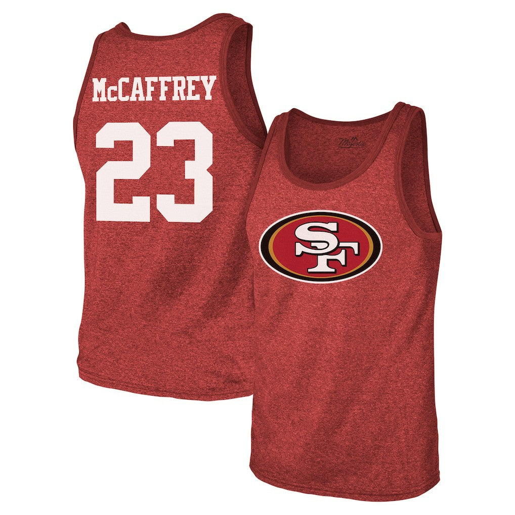 Christian McCaffrey San Francisco 49ers Majestic Threads Tri-Blend Player Name & Number Tank Top - Scarlet - NFL