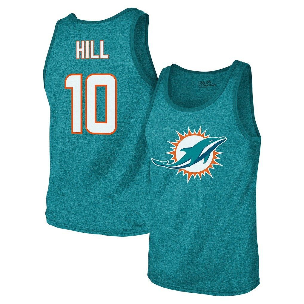 Tyreek Hill Miami Dolphins Majestic Threads Tri-Blend Player Name & Number Tank Top - Aqua - NFL