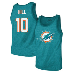 Tyreek Hill Miami Dolphins Majestic Threads Tri-Blend Player Name & Number Tank Top - Aqua - NFL
