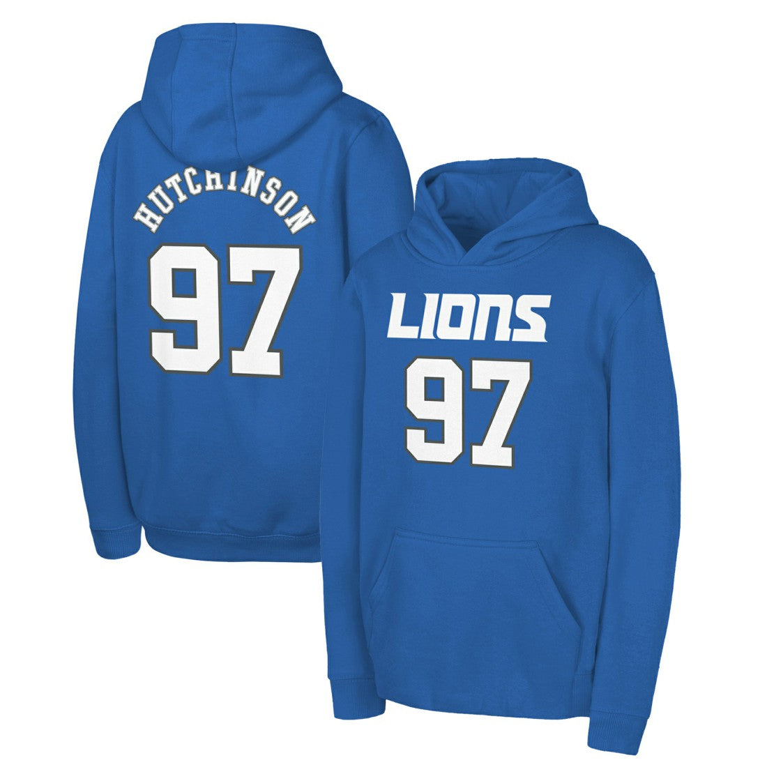 Aidan Hutchinson Detroit Lions Youth Mainliner Player Name & Number Pullover Hoodie - Blue - NFL