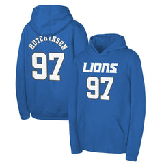 Aidan Hutchinson Detroit Lions Youth Mainliner Player Name & Number Pullover Hoodie - Blue - NFL