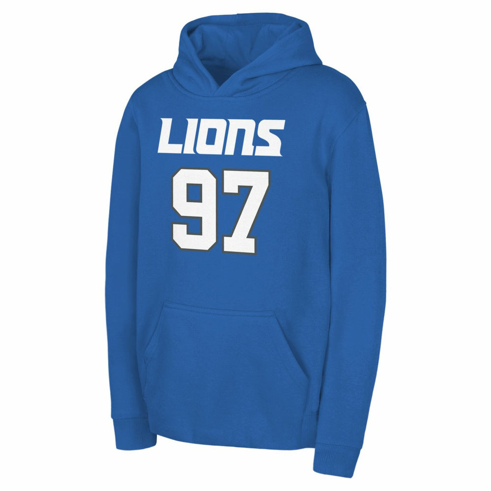 Aidan Hutchinson Detroit Lions Youth Mainliner Player Name & Number Pullover Hoodie - Blue - NFL